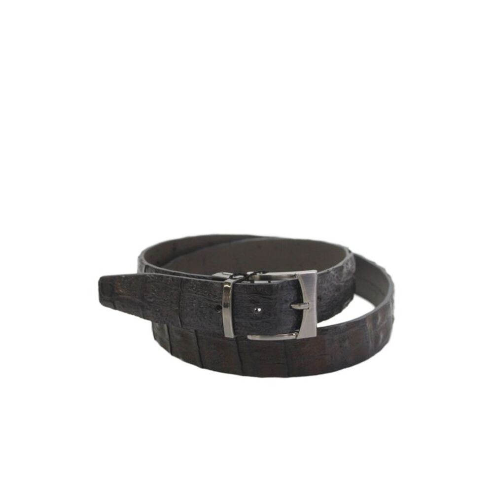 Bernini Mens Genuine American Alligator Silver Tone Buckle Belt Dark Brown Sz 42